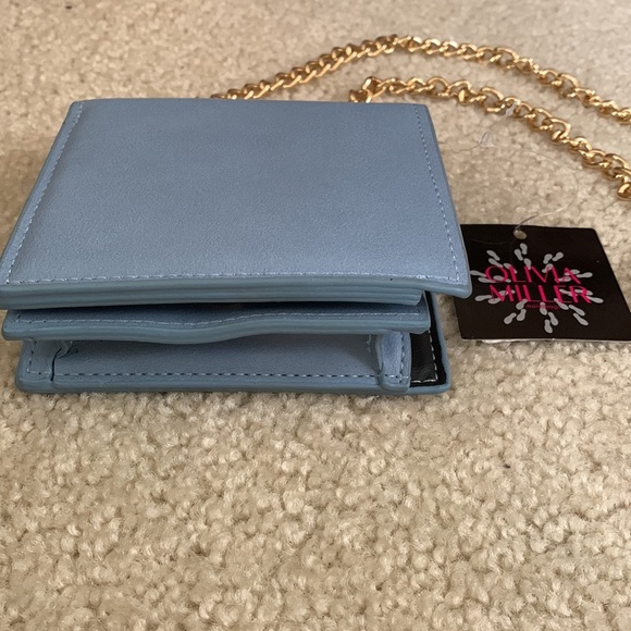 OLIVIA MILLER Faux Leather Blue Wallet With Gold Chain Strap NWT and Gift Box - Picture 7 of 16